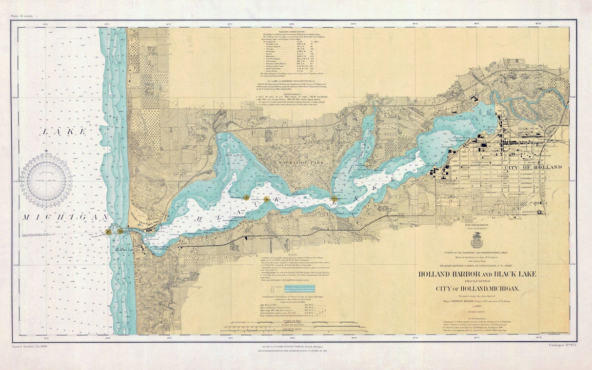 1908 Nautical Map of Holland Harbor & Black Lake Michigan