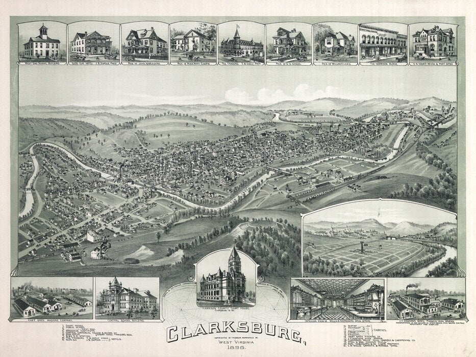 1898 Panoramic Map of Clarksburg West Virginia