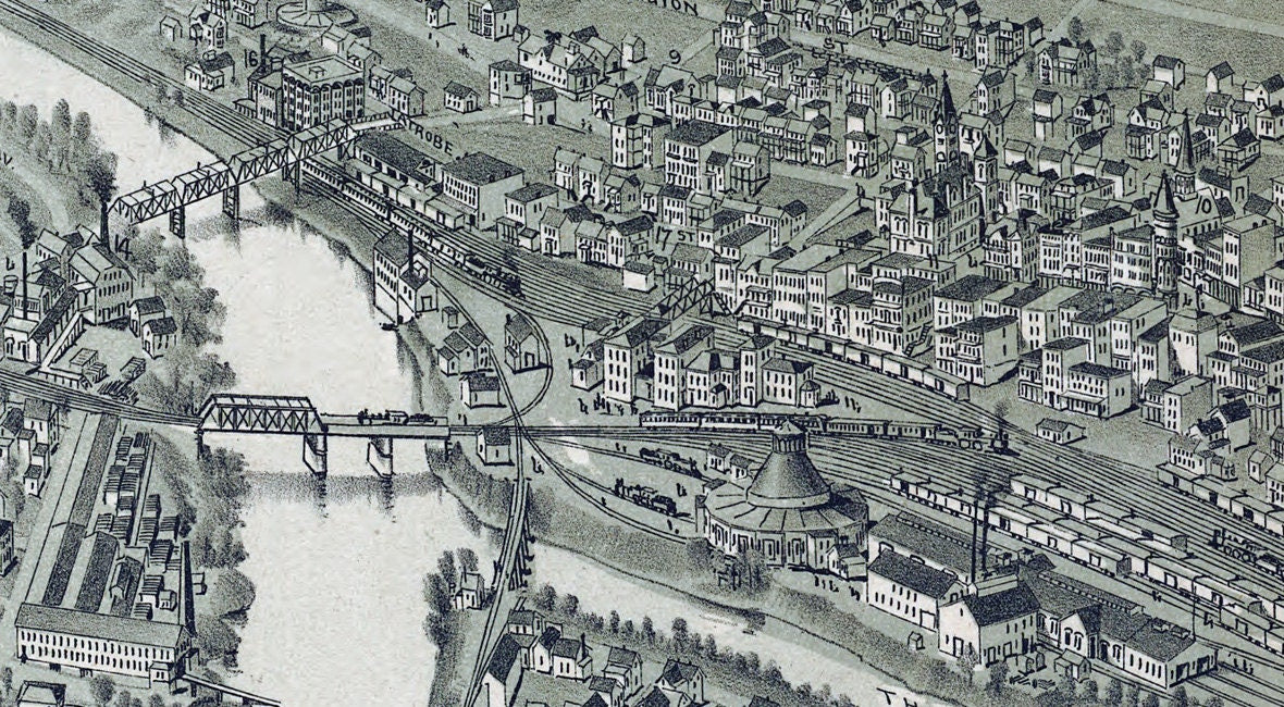 1898 Panoramic Map of Grafton West Virginia