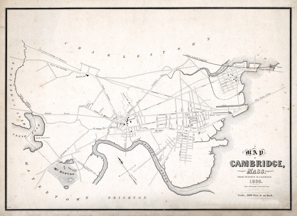 1838 Map of Cambridge Massachusetts