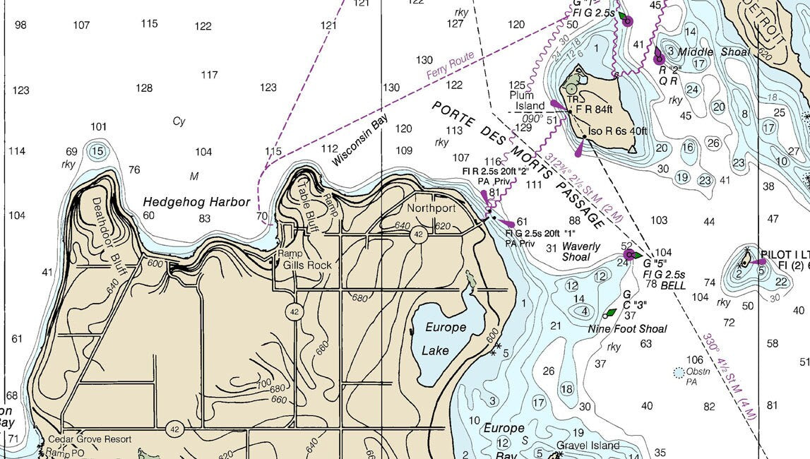 2016 Nautical Map of Upper Green Bay to Baileys Harbor Door County Wisconsin