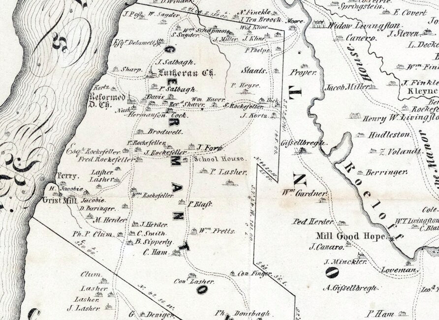 1850 Map of The Town of Livingston Germantown & Clearmont New York
