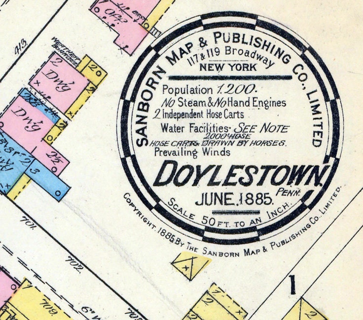 1885 Map of Doylestown Bucks County Pennsylvania