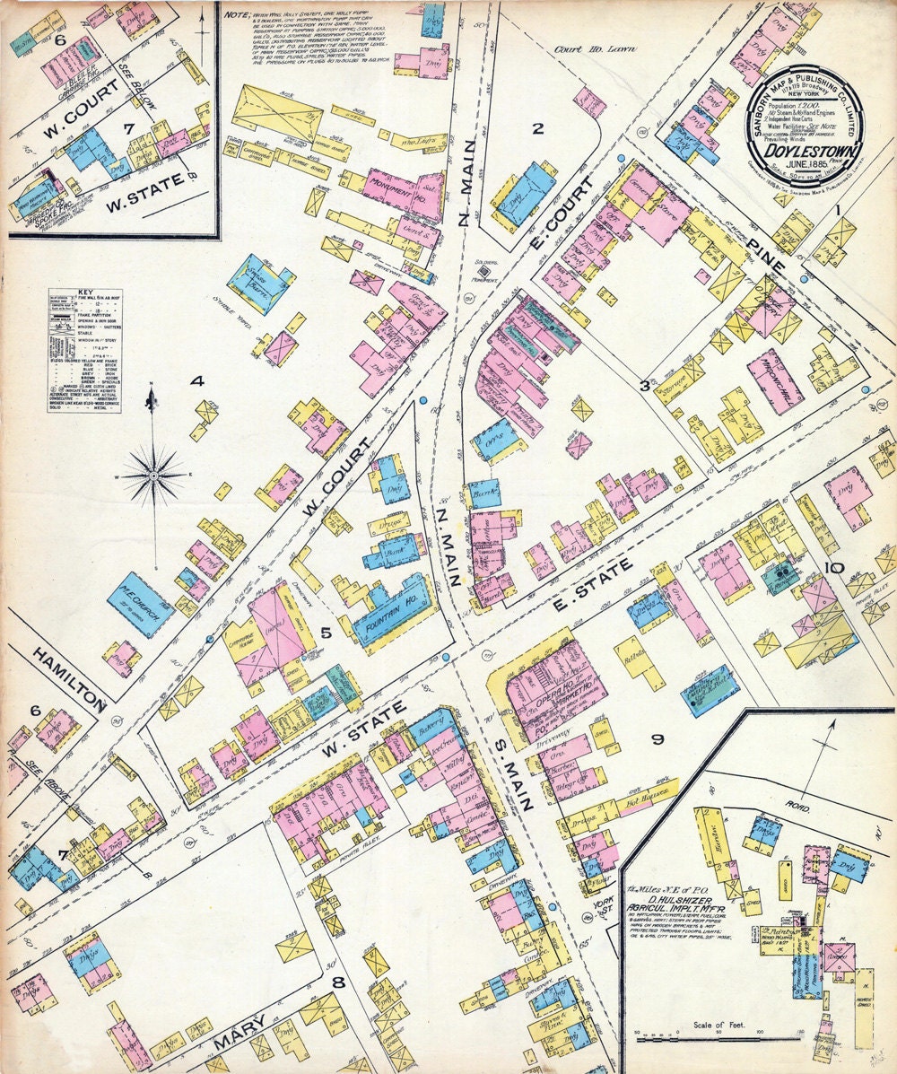 1885 Map of Doylestown Bucks County Pennsylvania