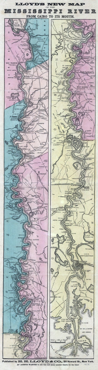 1863 LLoyds Map of the Mississippi River from Cairo to its Mouth