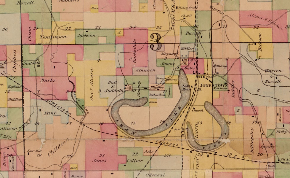 1872 Farm Line Map of Coahoma County Mississippi Jonestown