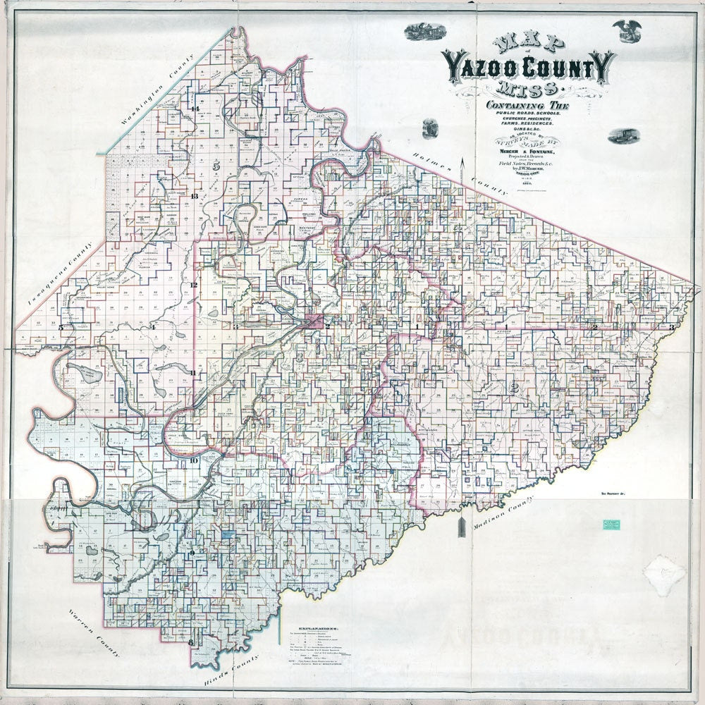 1874 Farm Line Map of Yazoo County Mississippi