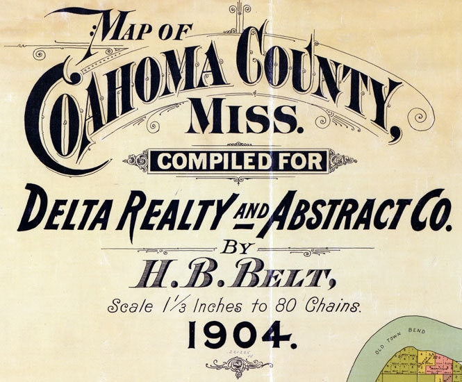 1904 Farm Line Map of Coahoma County Mississippi Clarksdale