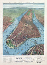 1879 Birds Eye View Map of New York City