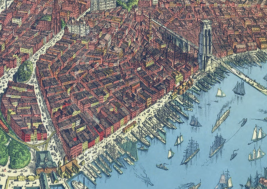 1879 Birds Eye View Map of New York City