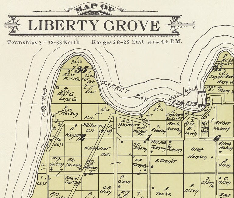 1914 Map of Liberty Grove Township Door County Wisconsin