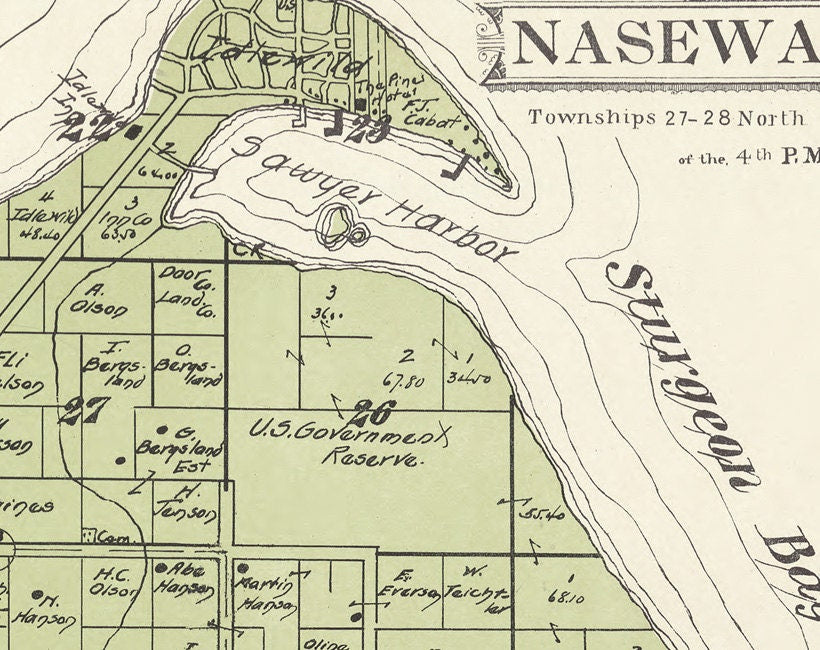 1914 Map of Nasewaupee Township Door County Wisconsin