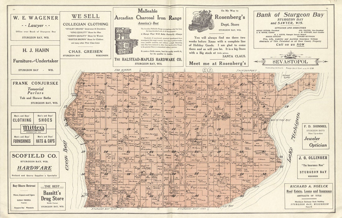 1914 Map of Sevastopol Township Door County Wisconsin