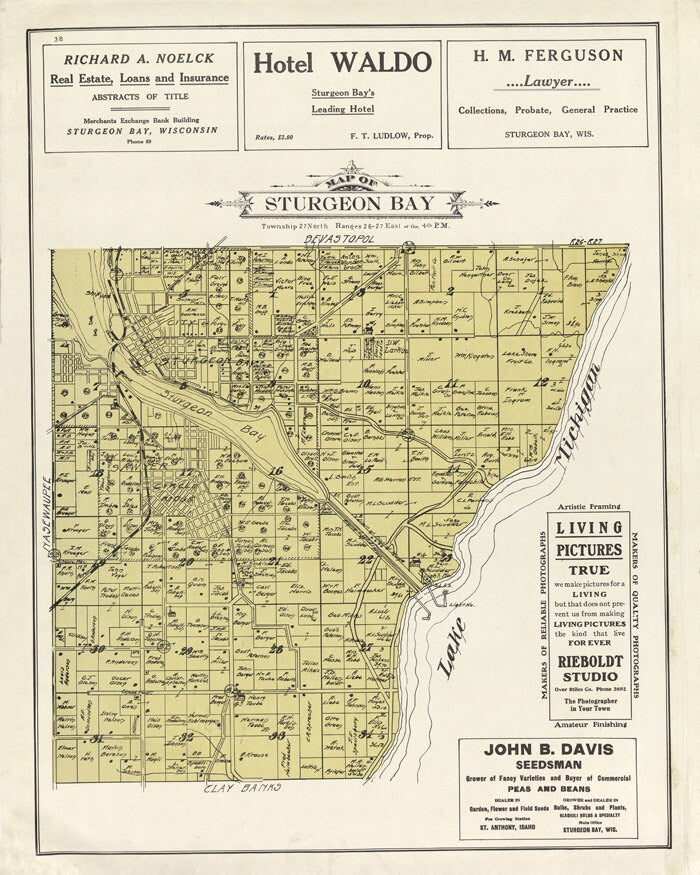 1914 Map of Sturgeon Bay Township Door County Wisconsin