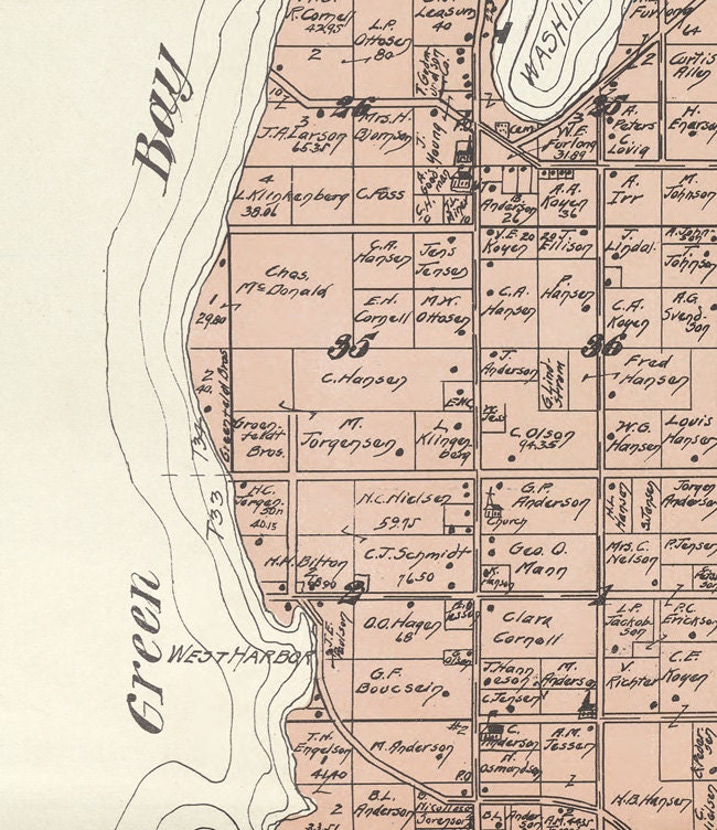 1914 Map of Washington Township Door County Wisconsin