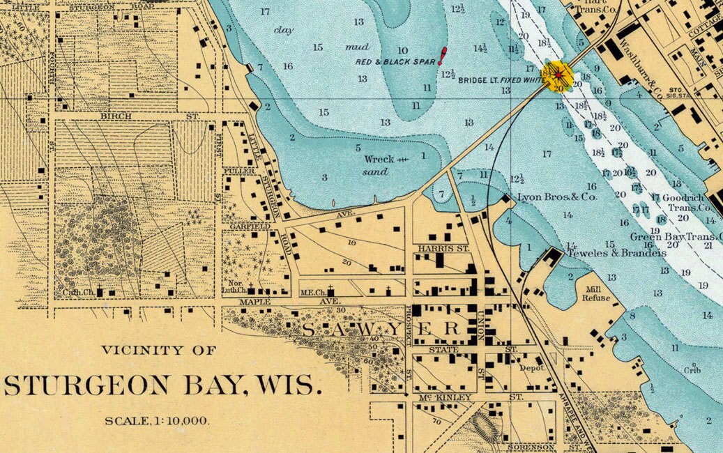 1908 Nautical Map of Sturgeon Bay Lake Michigan