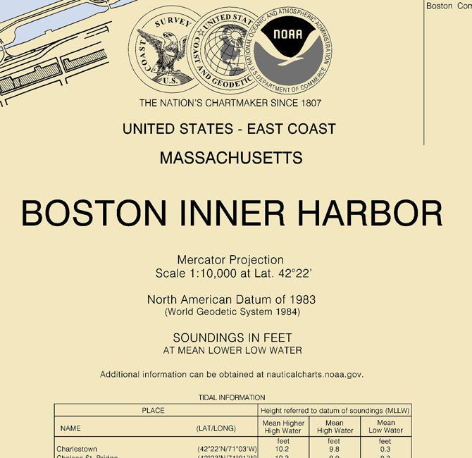 2012 Nautical Map of Boston Mass Inner Harbor
