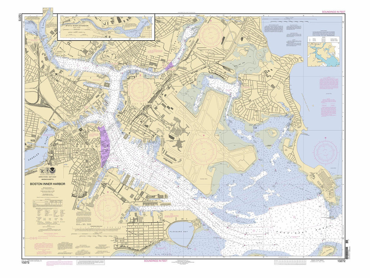 2012 Nautical Map of Boston Mass Inner Harbor