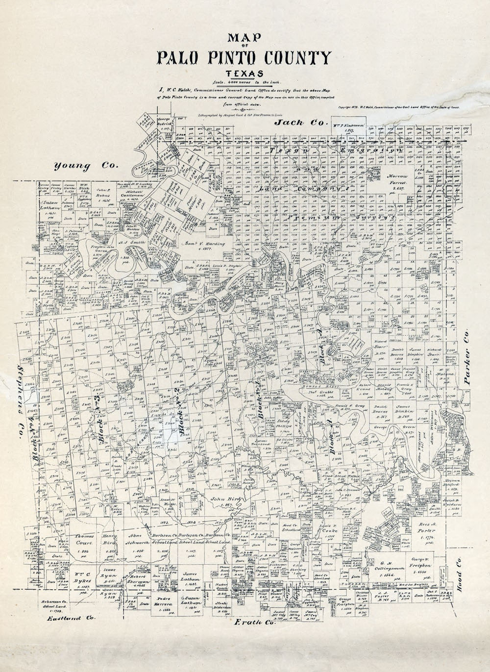 1879 Map of Palo Pinto County Texas