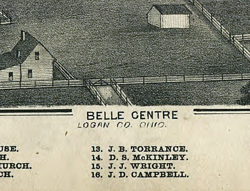 1875 Panoramic Map of Belle Centre Logan County Ohio