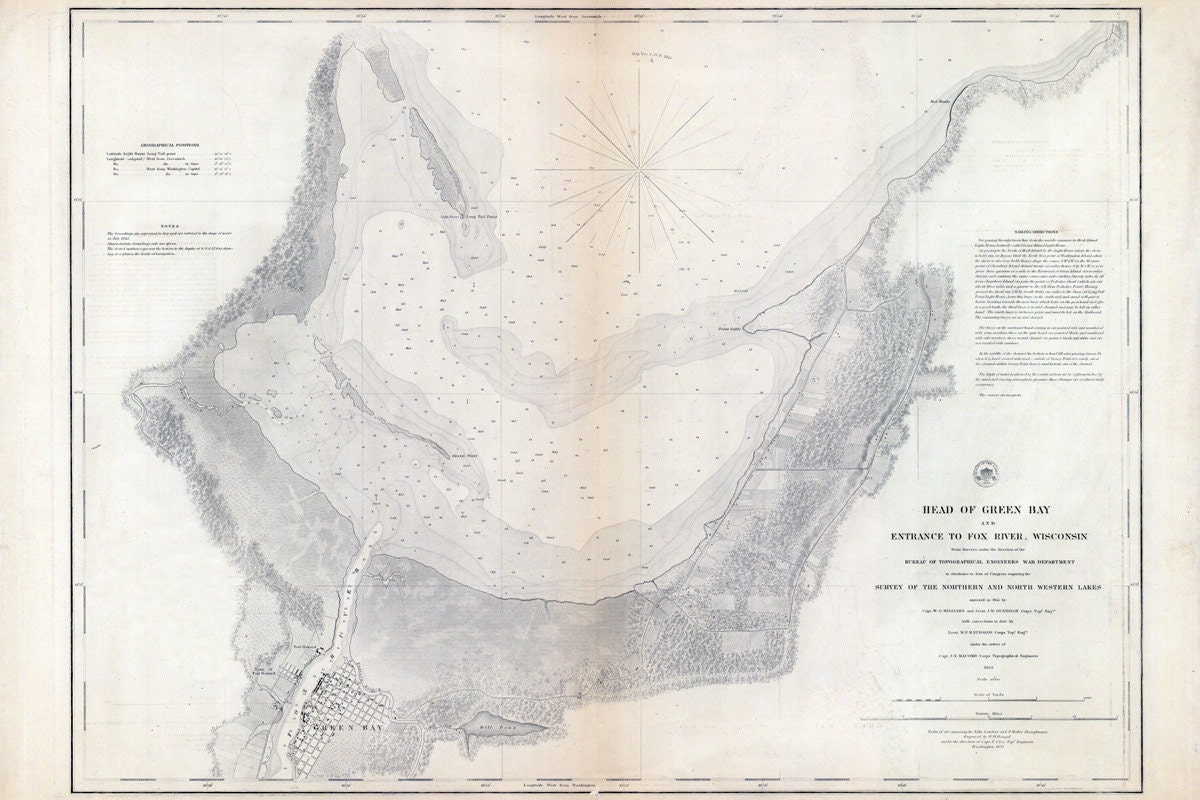 1853 Nautical Map of Green Bay and Entrance to Fox River Wisconsin