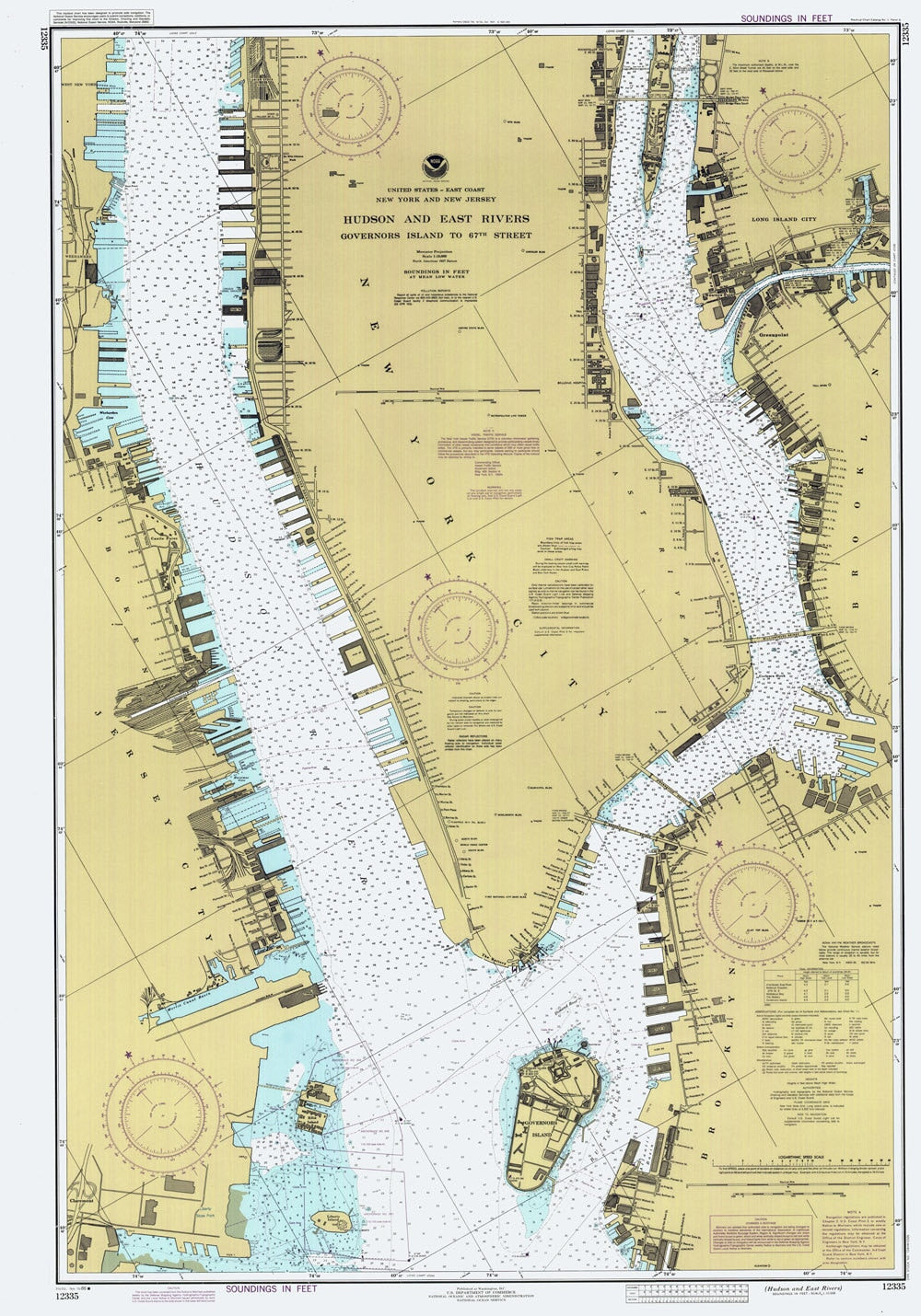 1986 Nautical Map of Hudson and East Rivers New York City