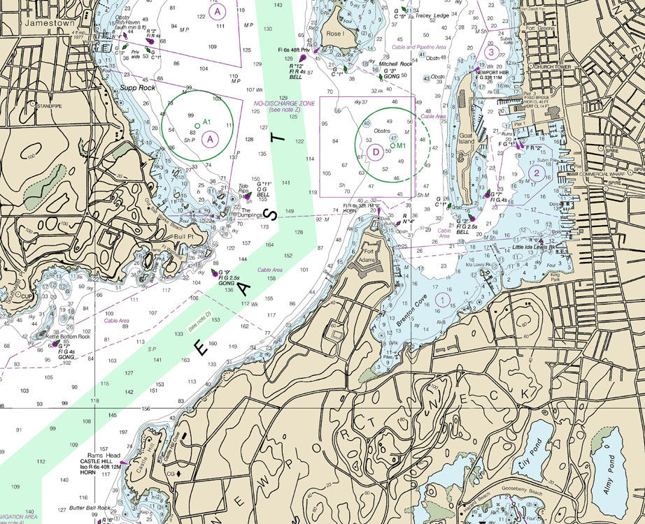 2013 Nautical Map of Narragansett Bay and New Port Harbor Rhode Island