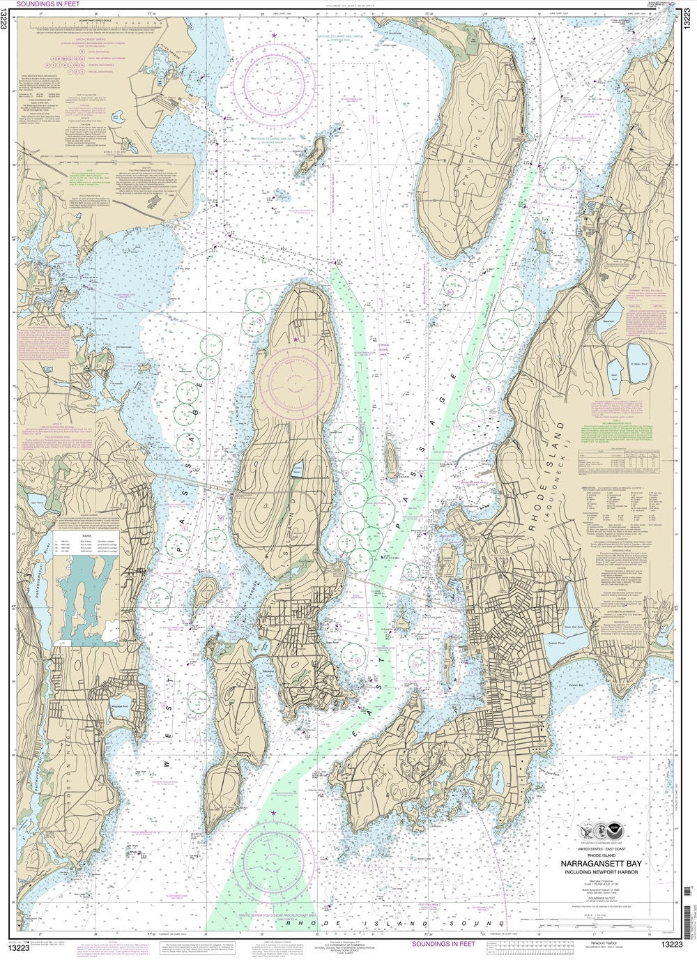 2013 Nautical Map of Narragansett Bay and New Port Harbor Rhode Island