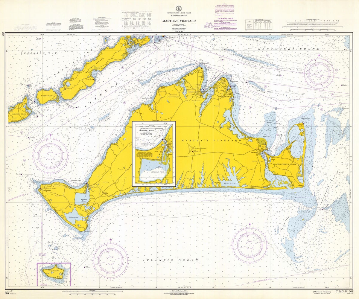 1967 Nautical Map of Marthas Vineyard Massachusetts