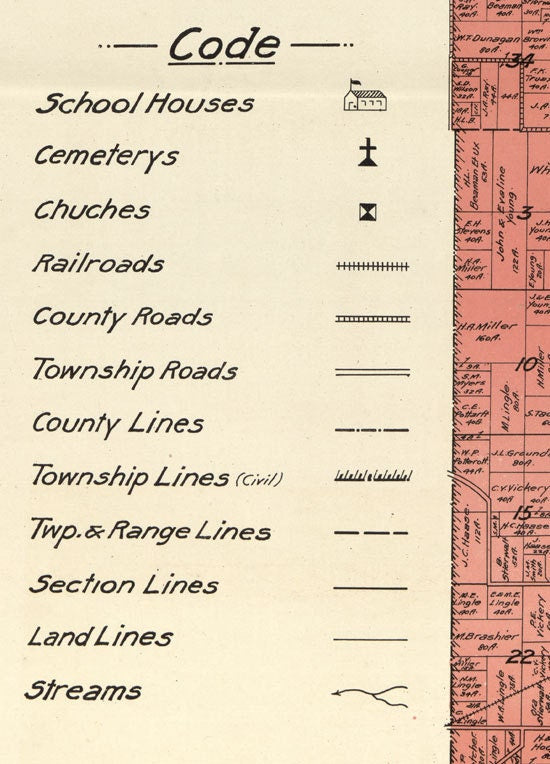 1894 Farm Line Map of Morgan County Indiana Martinsville