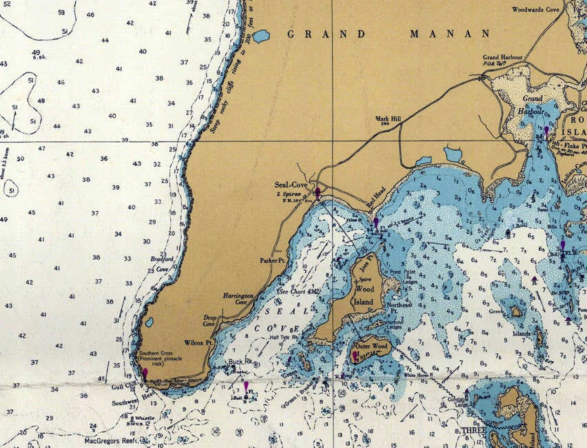 1950 Nautical Map of Grand Manan Channel Maine