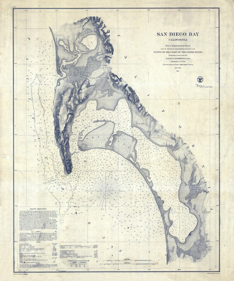 1857 Nautical Map of San Diego Bay California