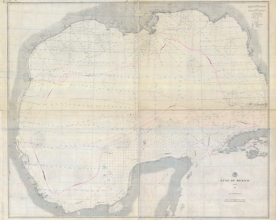 1879 Nautical Map of The Gulf of Mexico