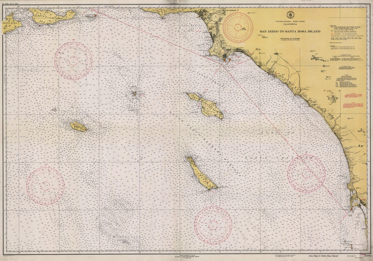 1941 Nautical Map of San Diego to Santa Rosa Island California