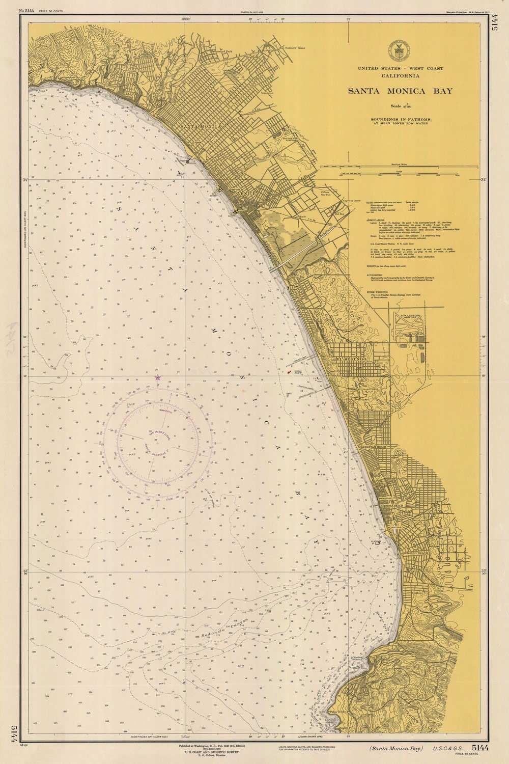 1948 Nautical Map of Santa Monica Bay California