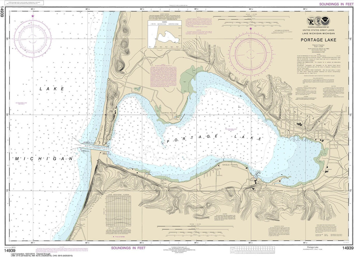 2015 Nautical Map of Portage Lake Manistee County Michigan Onekama