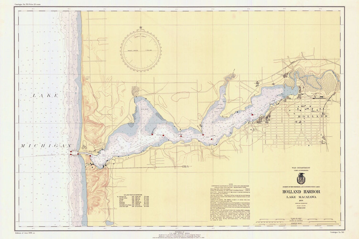 1938 Nautical Map of Holland Harbor & Black Lake Michigan