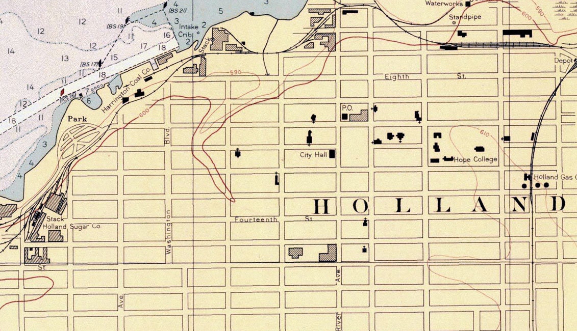 1938 Nautical Map of Holland Harbor & Black Lake Michigan