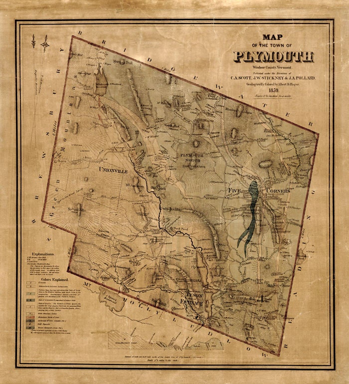 1859 Map of Plymouth Windsor County Vermont