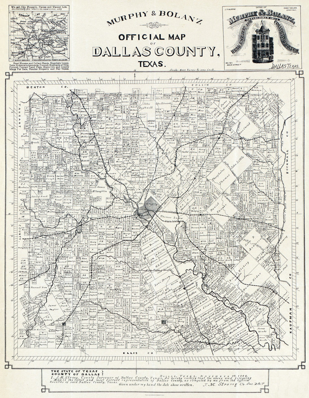 1886 Map of Dallas County Texas