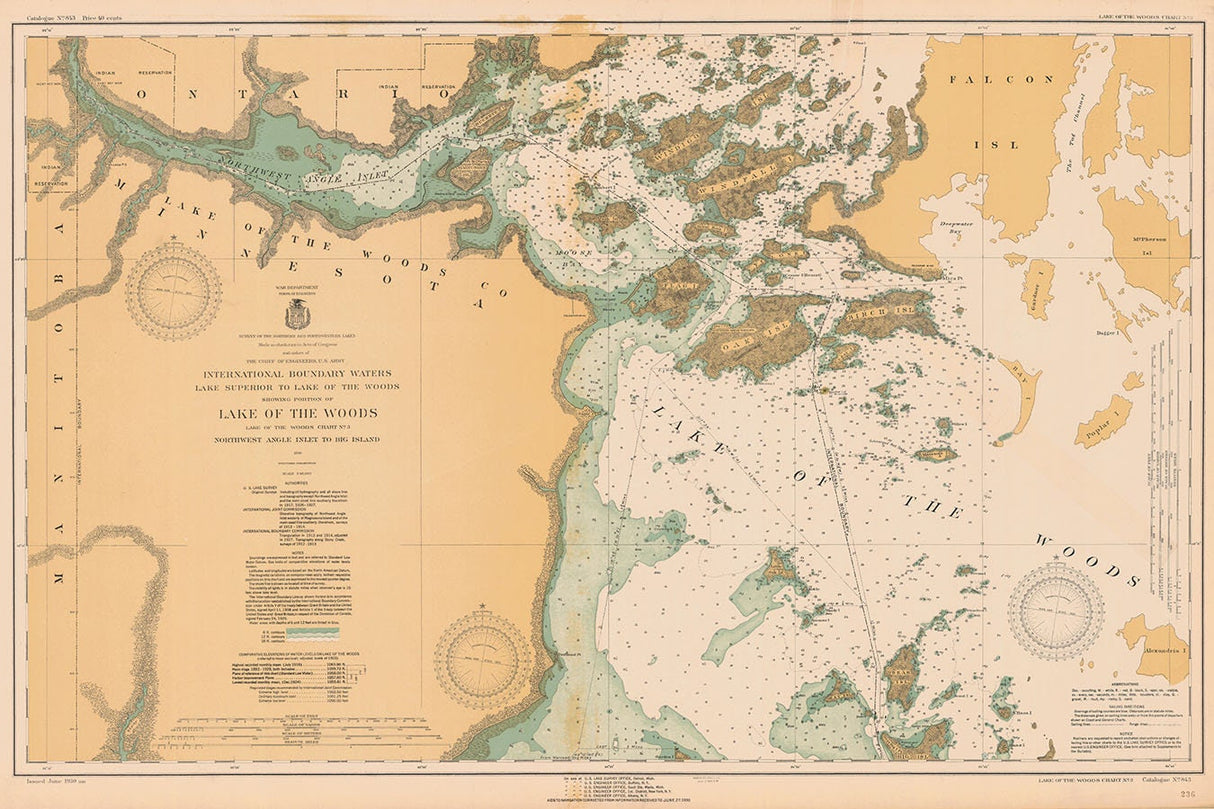 1930 Nautical Map of Lake of The Woods Minnesota