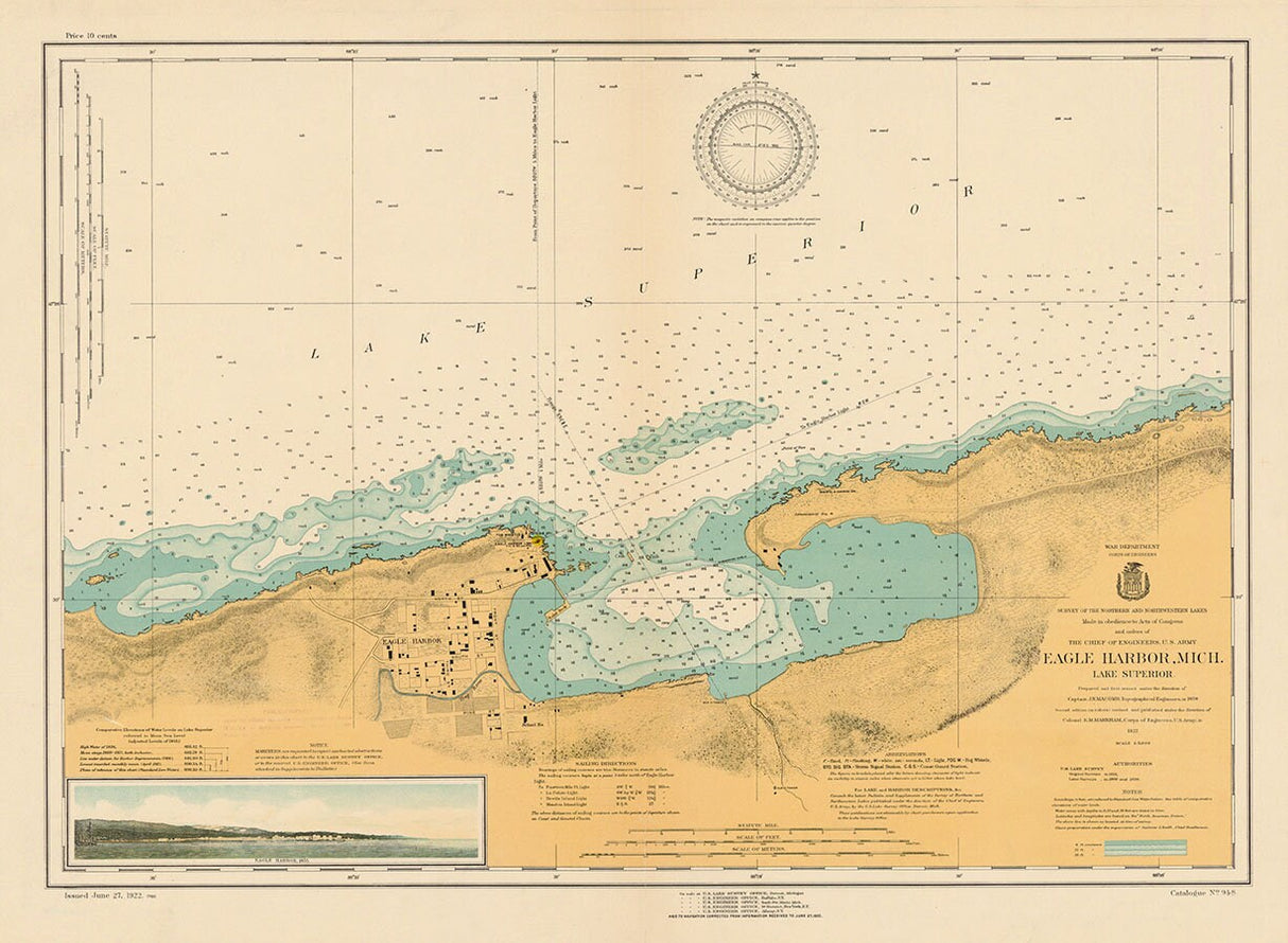 1922 Nautical Map of Eagle Harbor Michigan Lake Superior