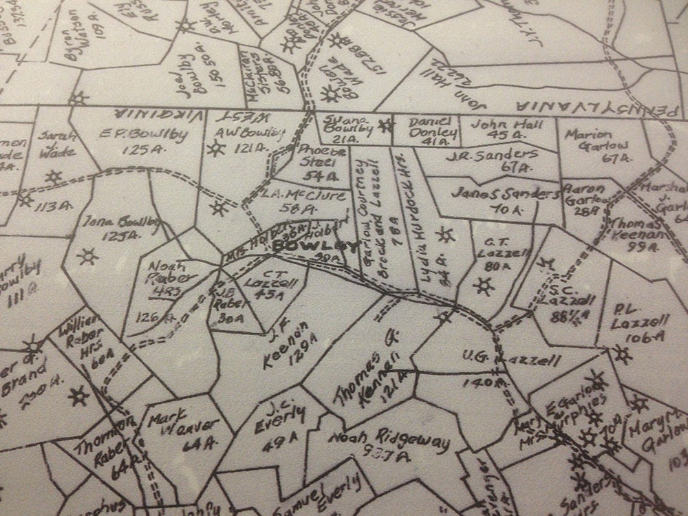 Early 1900s Monongalia County WV Farm Line Map Showing Oil and Gas Well Locations