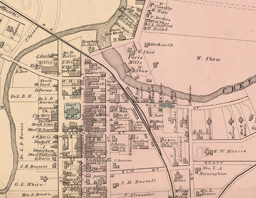 1877 Map of Paris Bourbon County Kentucky