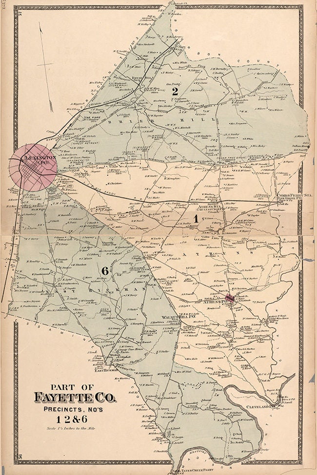 1877 Map of Southern Fayette County Kentucky