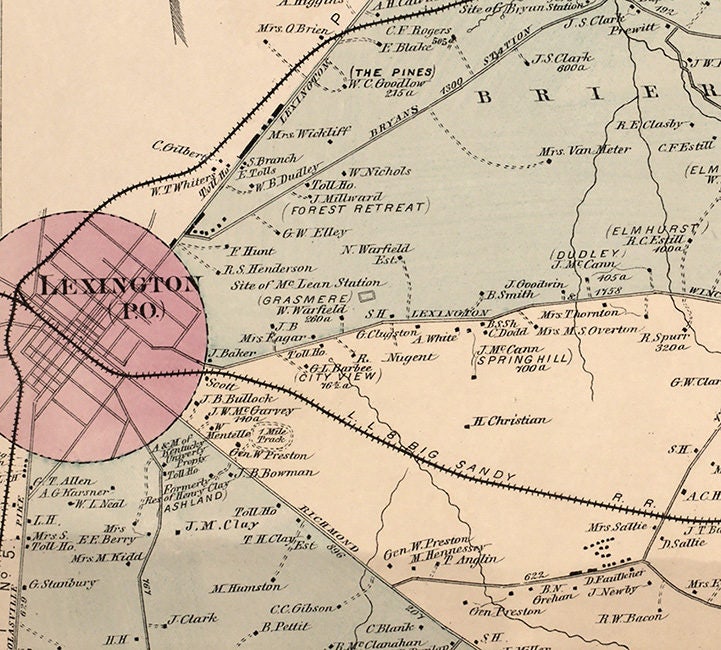 1877 Map of Southern Fayette County Kentucky