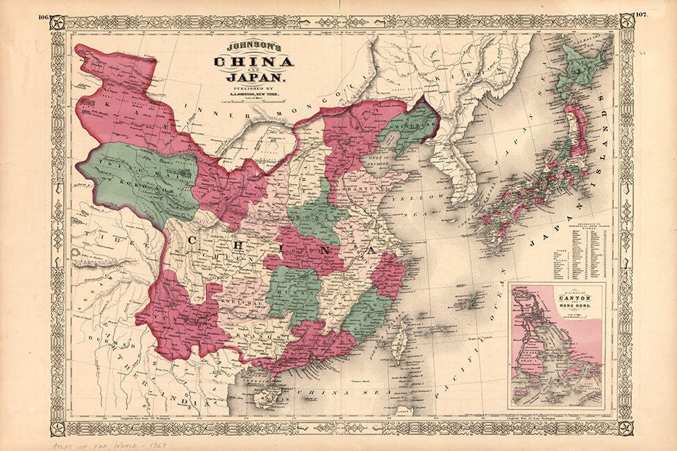1869 Map of China and Japan