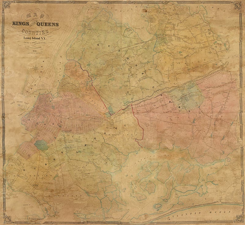 1852 Map of Kings and Part of Queens County New York