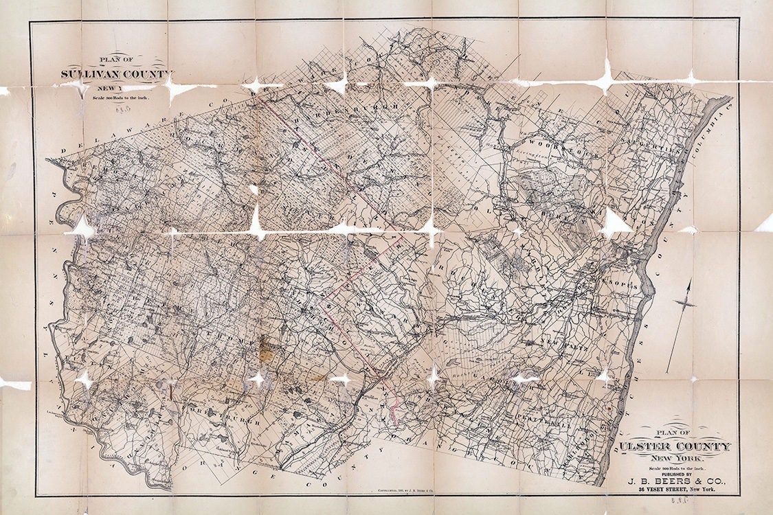 1880 Map of Sullivan & Ulster County New York