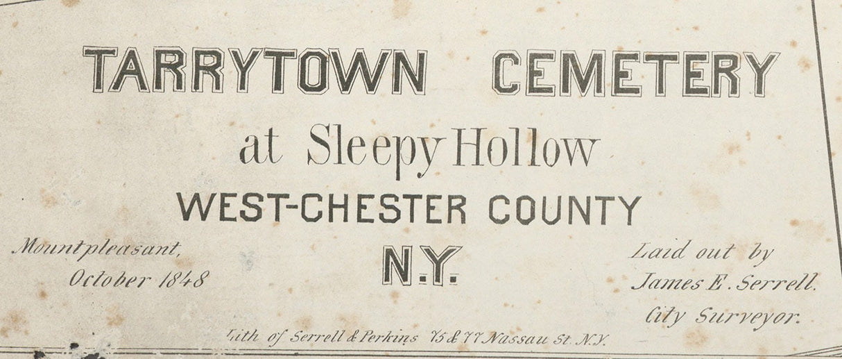 1848 Map of Tarrytown Cemetery Sleepy Hollow West Chester County NY